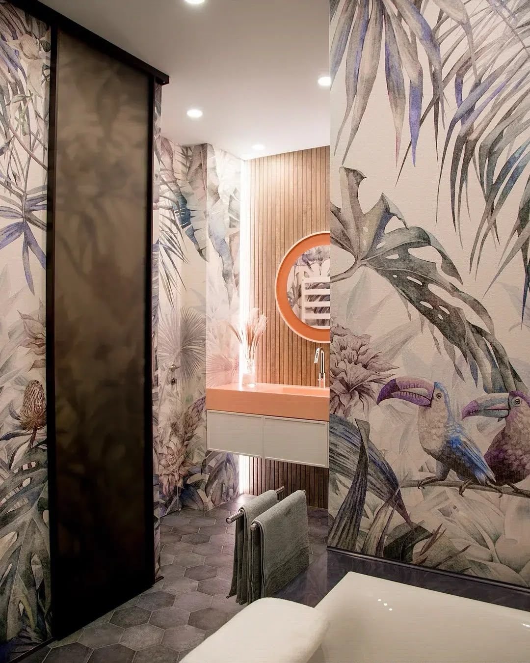 Botanical powder room seen from the entrance, Dubai