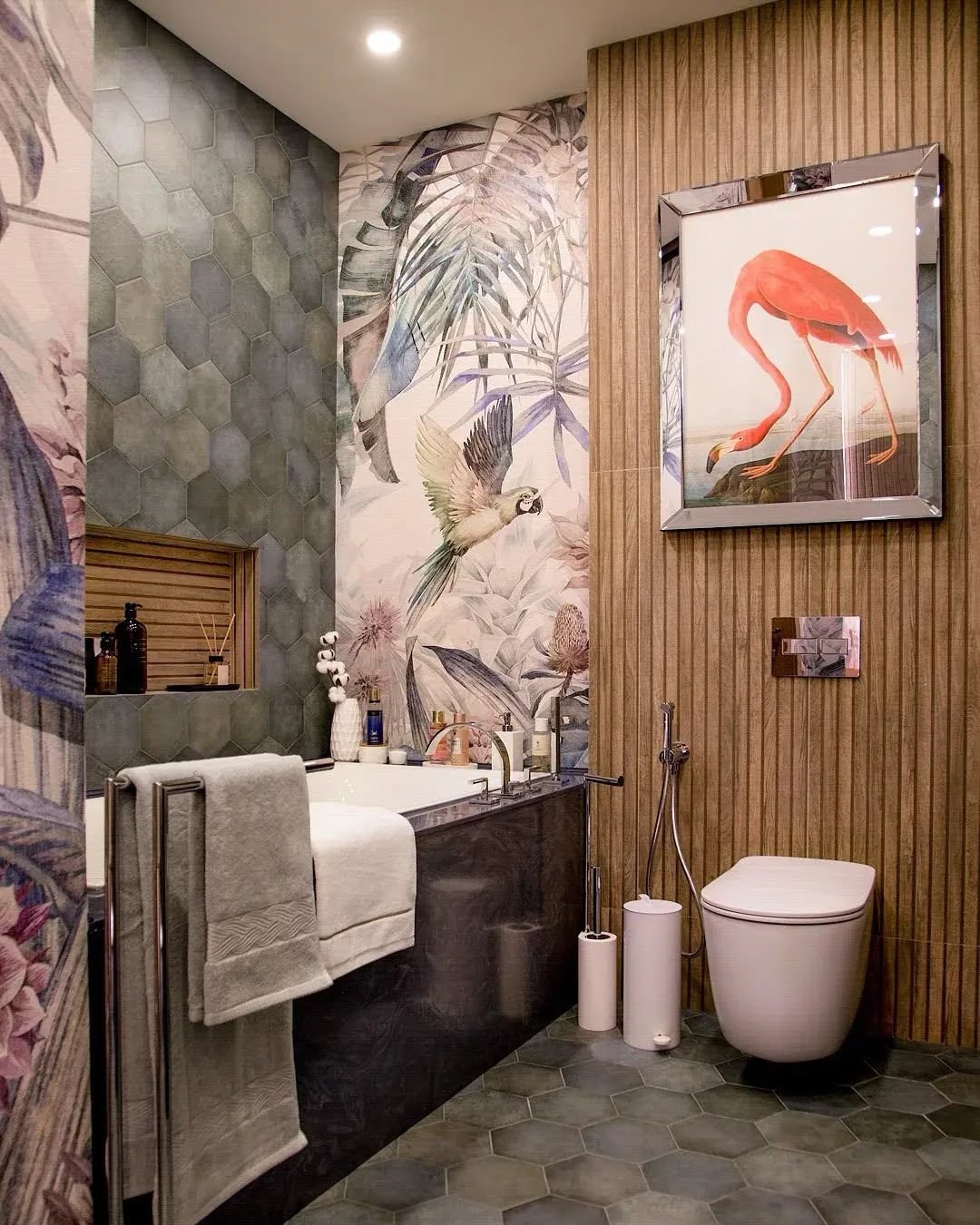 Botanical powder room wide view, Dubai