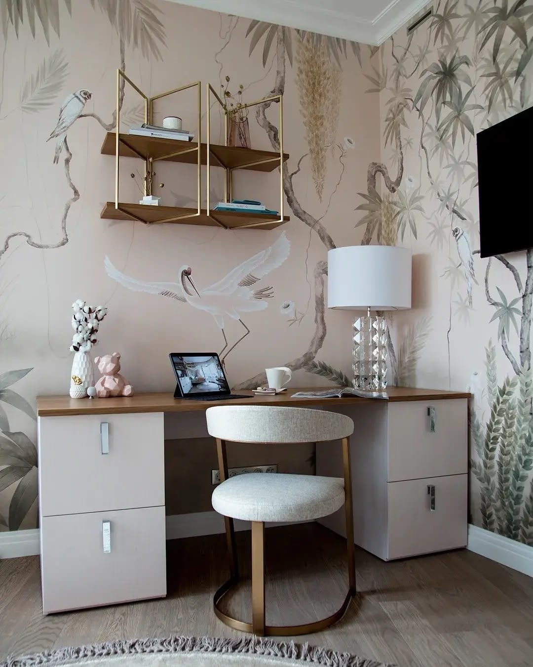Girl's bedroom fitted study desk and shelving, Dubai